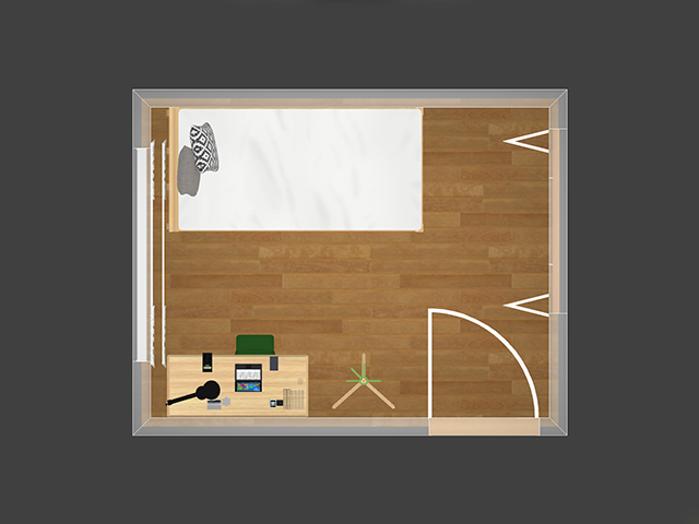 5畳のお部屋にシングルベッドを1台置いた場合のイメージ