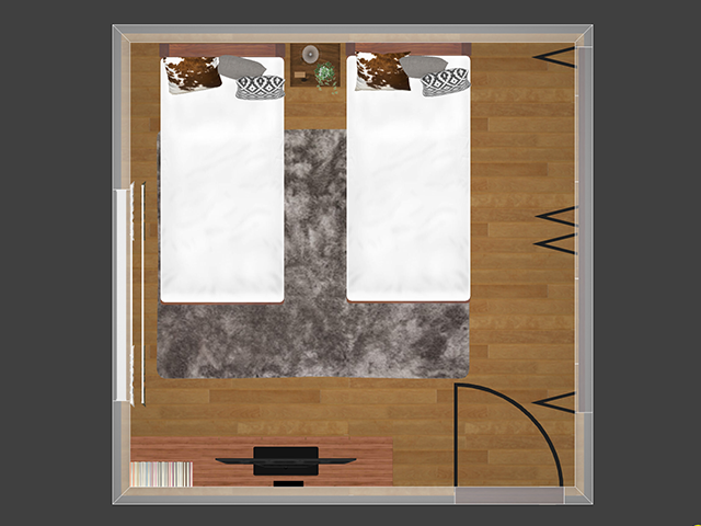 8畳のお部屋にシングルベッドを2台置いた場合のイメージ