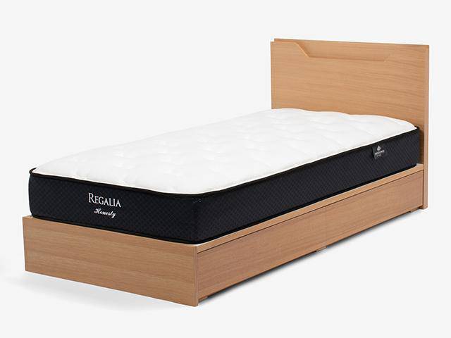 ベッドフレーム「ノブルB」薄型宮付 片側引出し付 オーク材