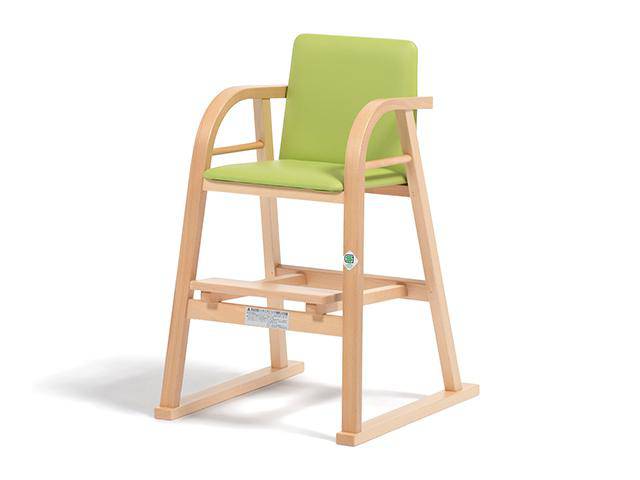 秋田木工 ベビーチェア「No.42」ソフトレザーグリーン ブナ材ナチュラル色