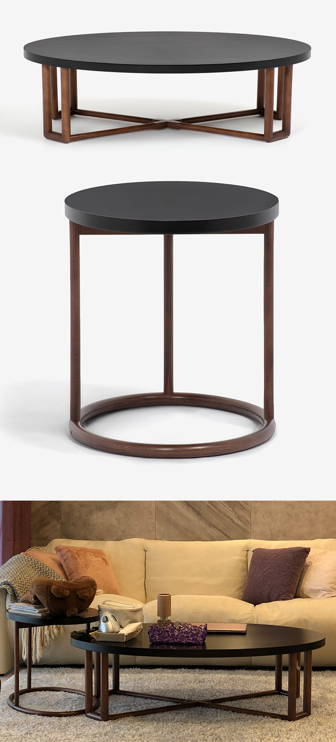 センターテーブル(楕円) 「KOD エリッセ」ブラック/ウォールナット色